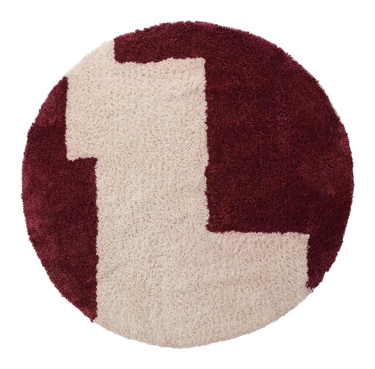 Rundt teppe - Begur Natural Cotton Shaggy (off-white/vinrød) (Størrelse: Ø 200 cm)