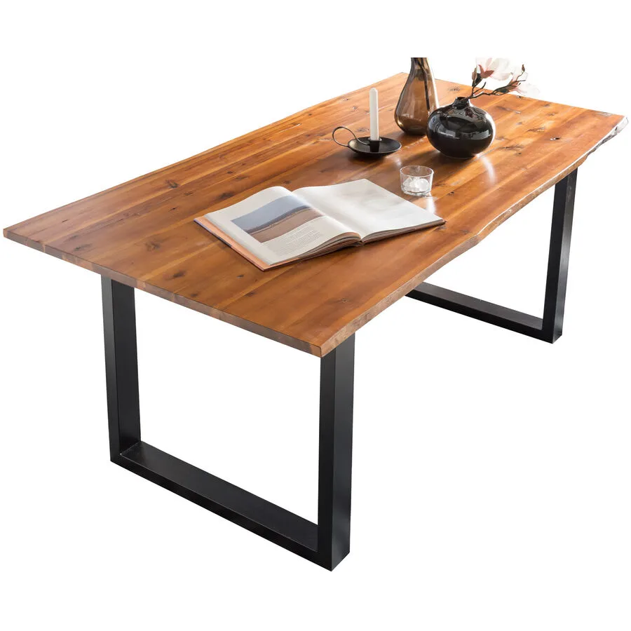 Esstisch Milot Natur, Schwarz Akazie, Metall Massivholz B 200 T 100 cm