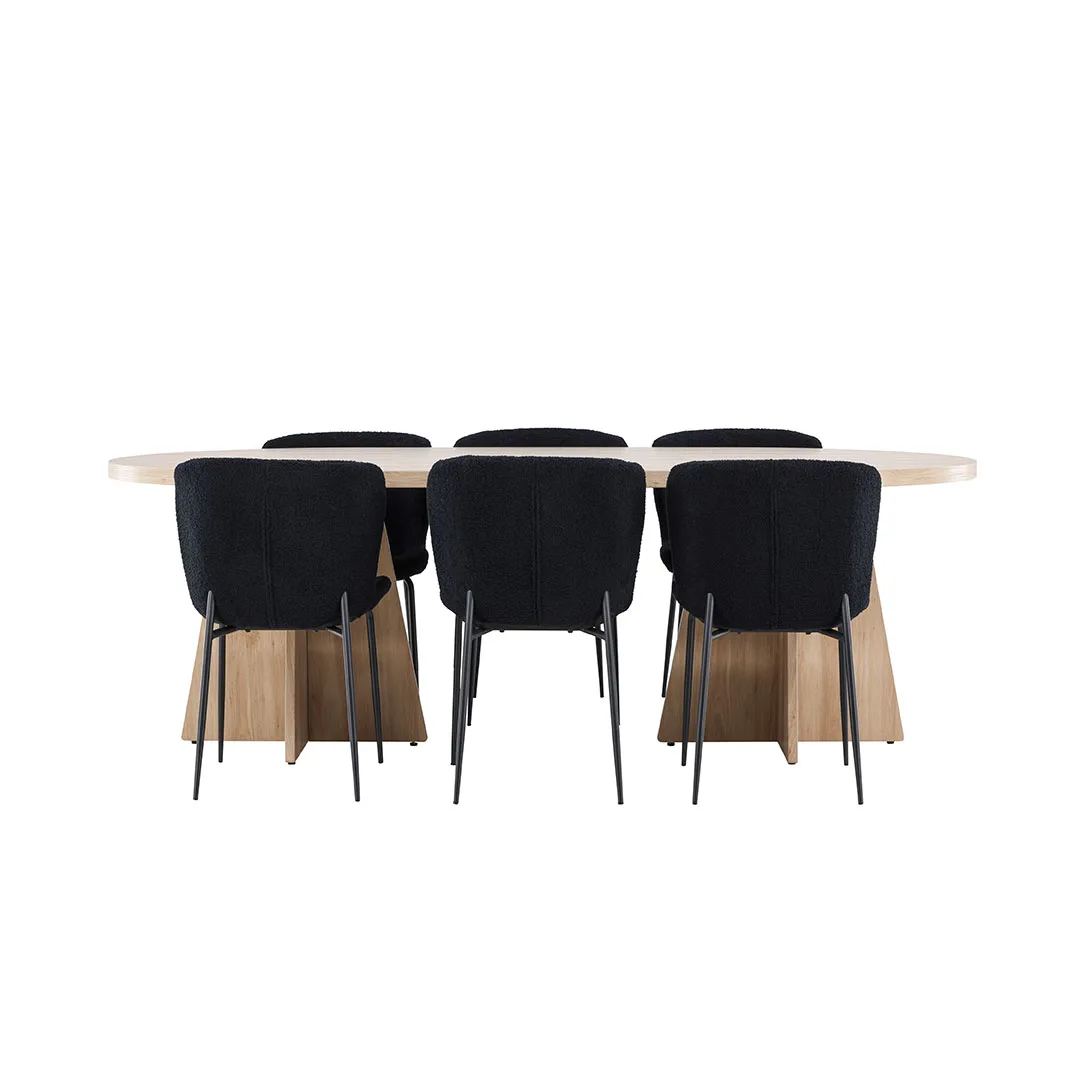 Bootcut Essgruppe Tisch 115x230cm und 6 Teddy Stühle natur.