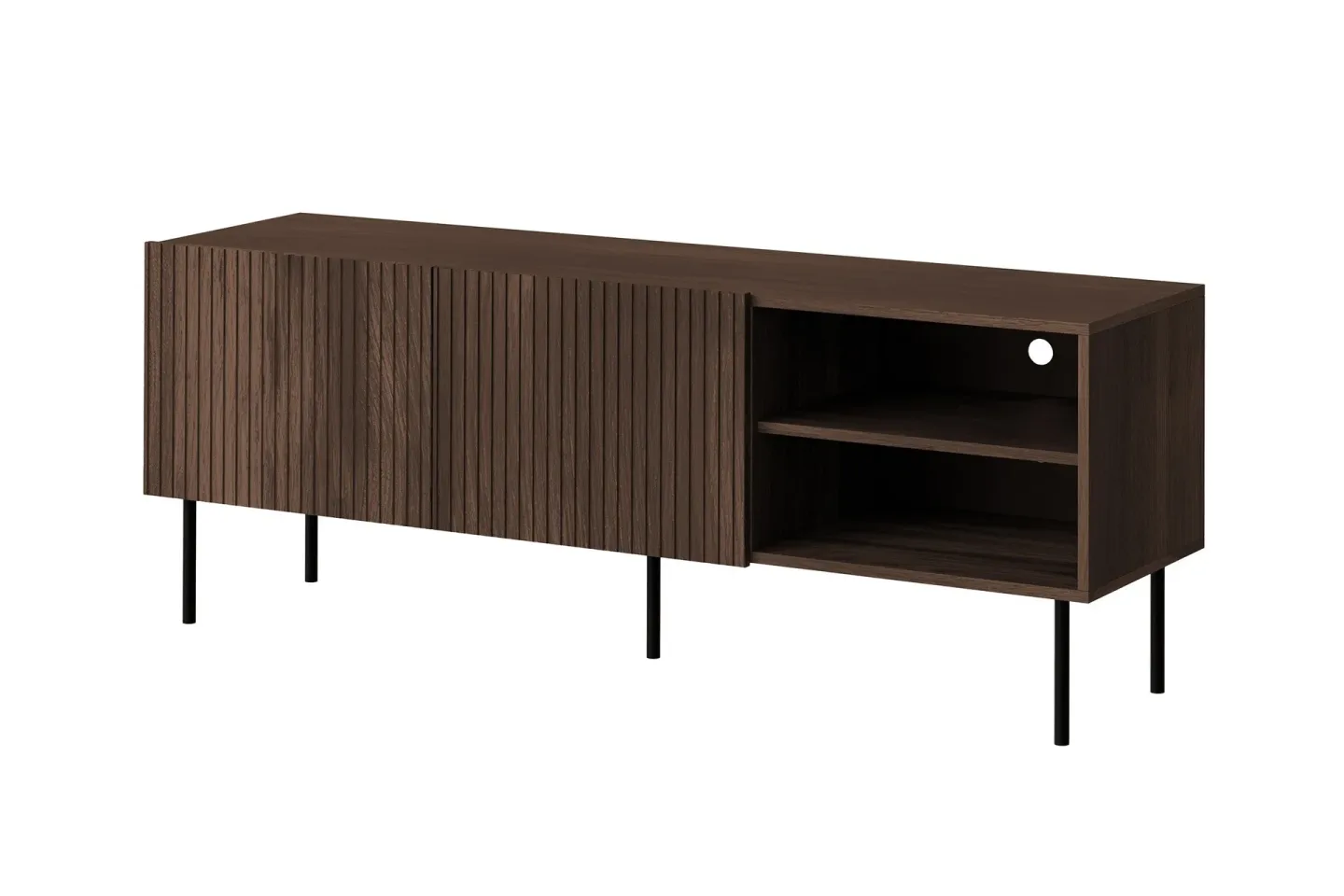 Hammarstrand Ribbad TV Bänk mörk trä med förvaring - 42 cm djup 150 cm bred 58 cm hög - Valnöt