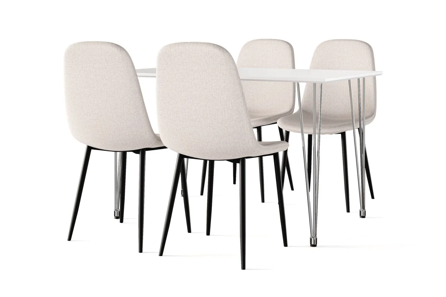 Kronblom Matbord 120 cm + 4 st Nibe stol beige med svarta ben - Vit/Beige