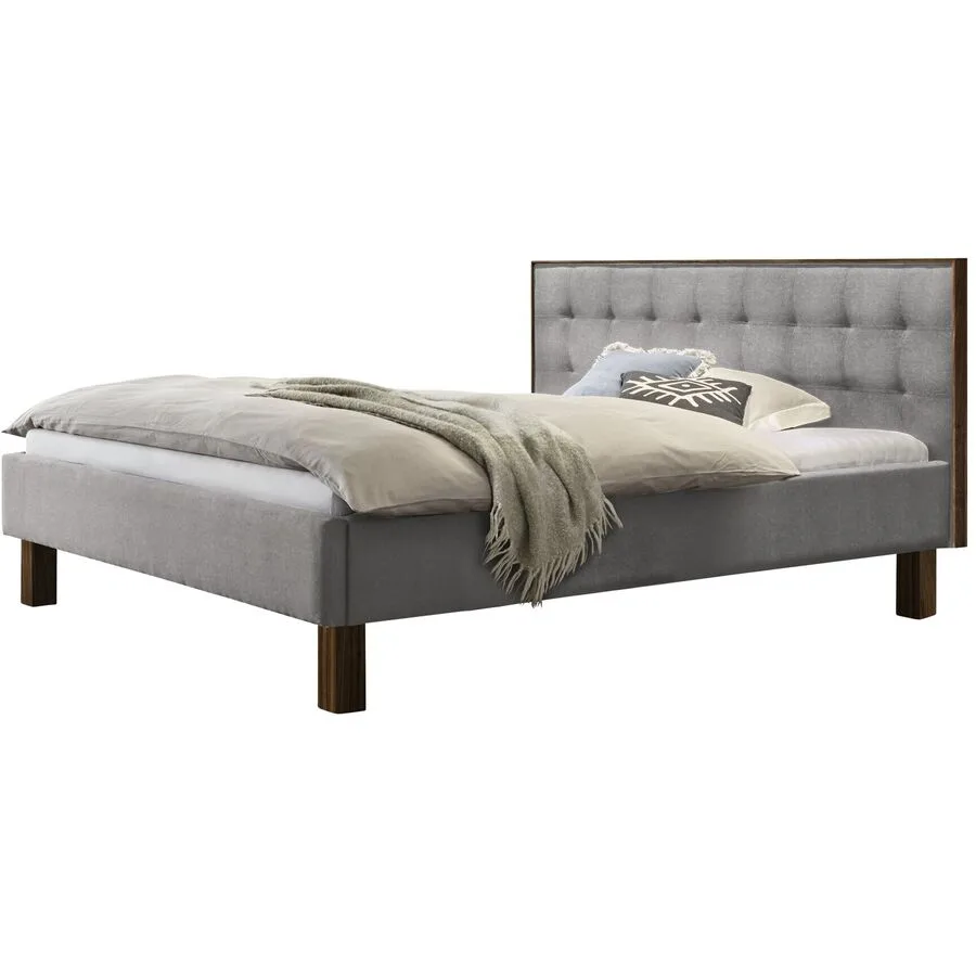 Hasena Bett Dream Pronto Grau, Natur Stoff, Nussbaum Massivholz 140 x 200 cm