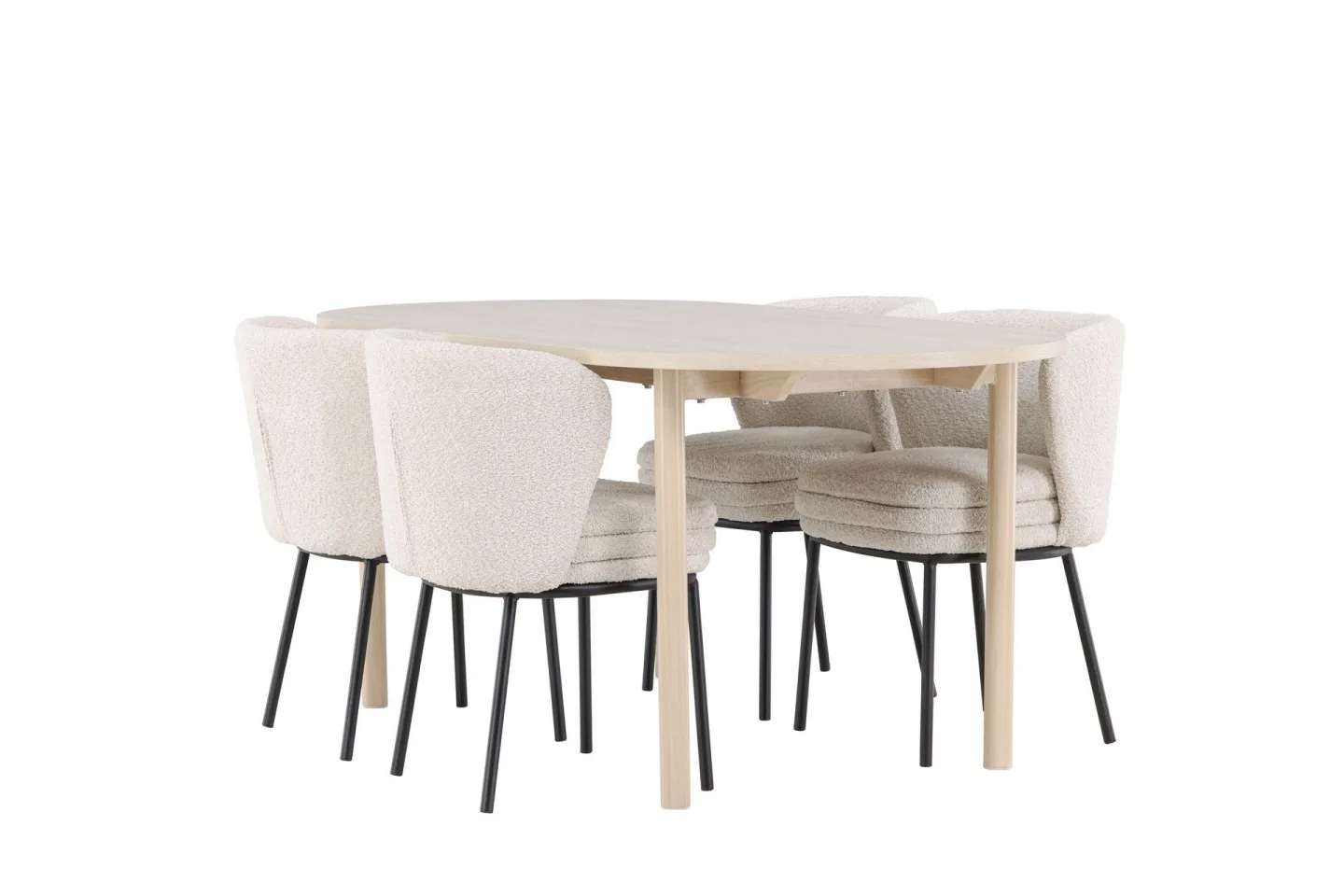 Andy Matgrupp 180 cm Oval med 4 Agnes stolar - Whitewash/Vit