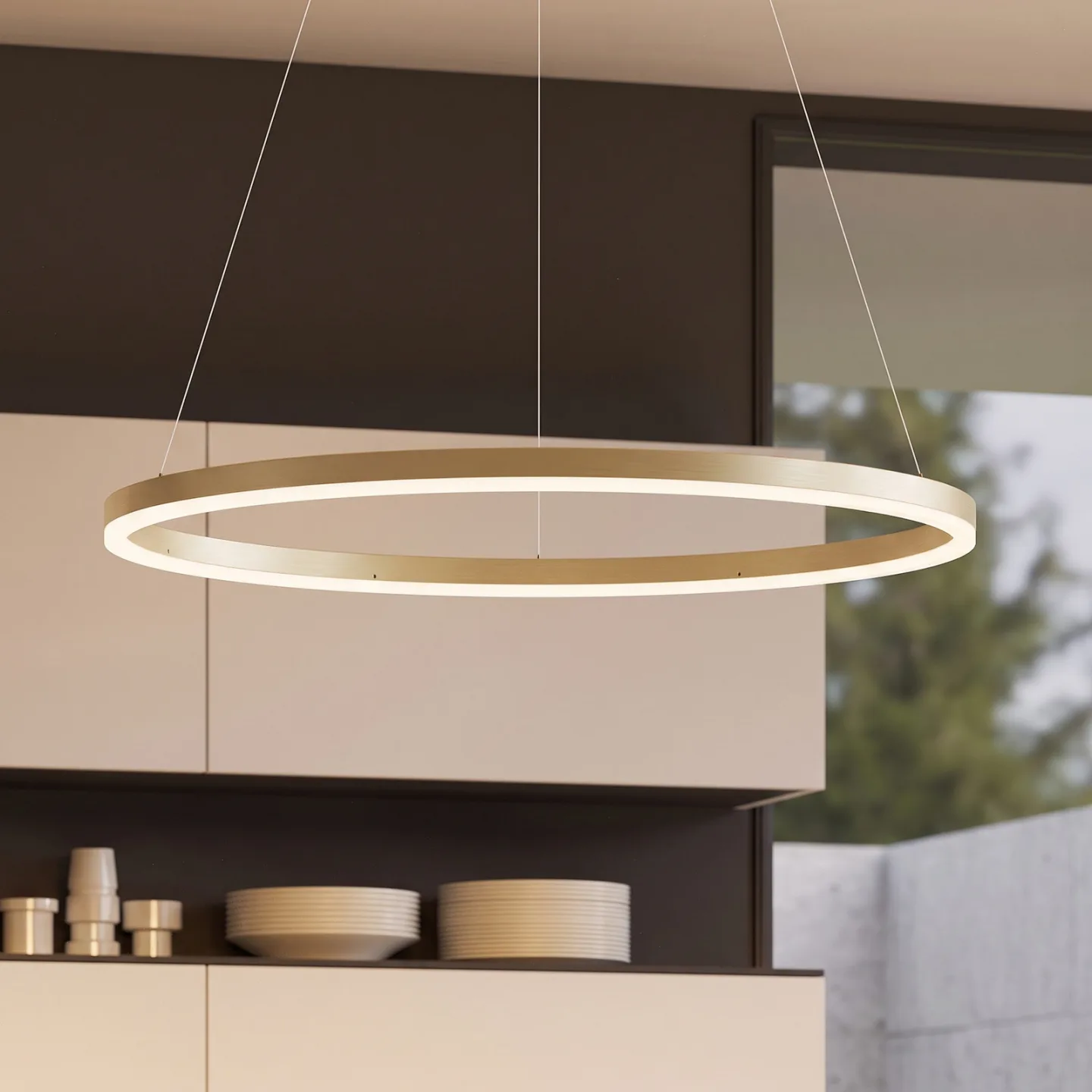 Albiona LED-Hängeleuchte, beige, 1 Ring, Ø 80 cm - Arcchio - Küche - Modern - Metall - Einflammig
