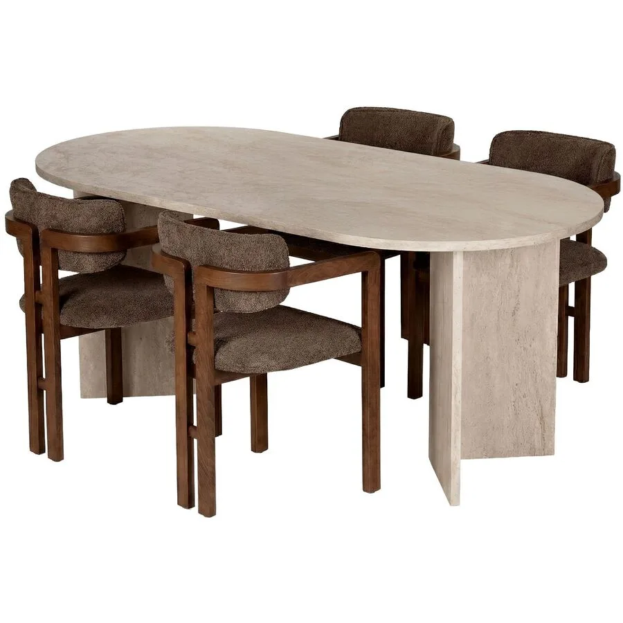 Essgruppe Georis Travertin, Nussbaum, Braun 100% Melaminbeschichtete Spanplatte Massivholz B 180 T 90 cm
