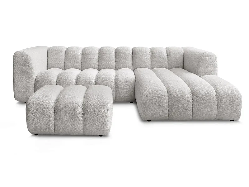 Ecksofa mit Hocker BOBOCHIC TALIA Boucle-Stoff hellgrau