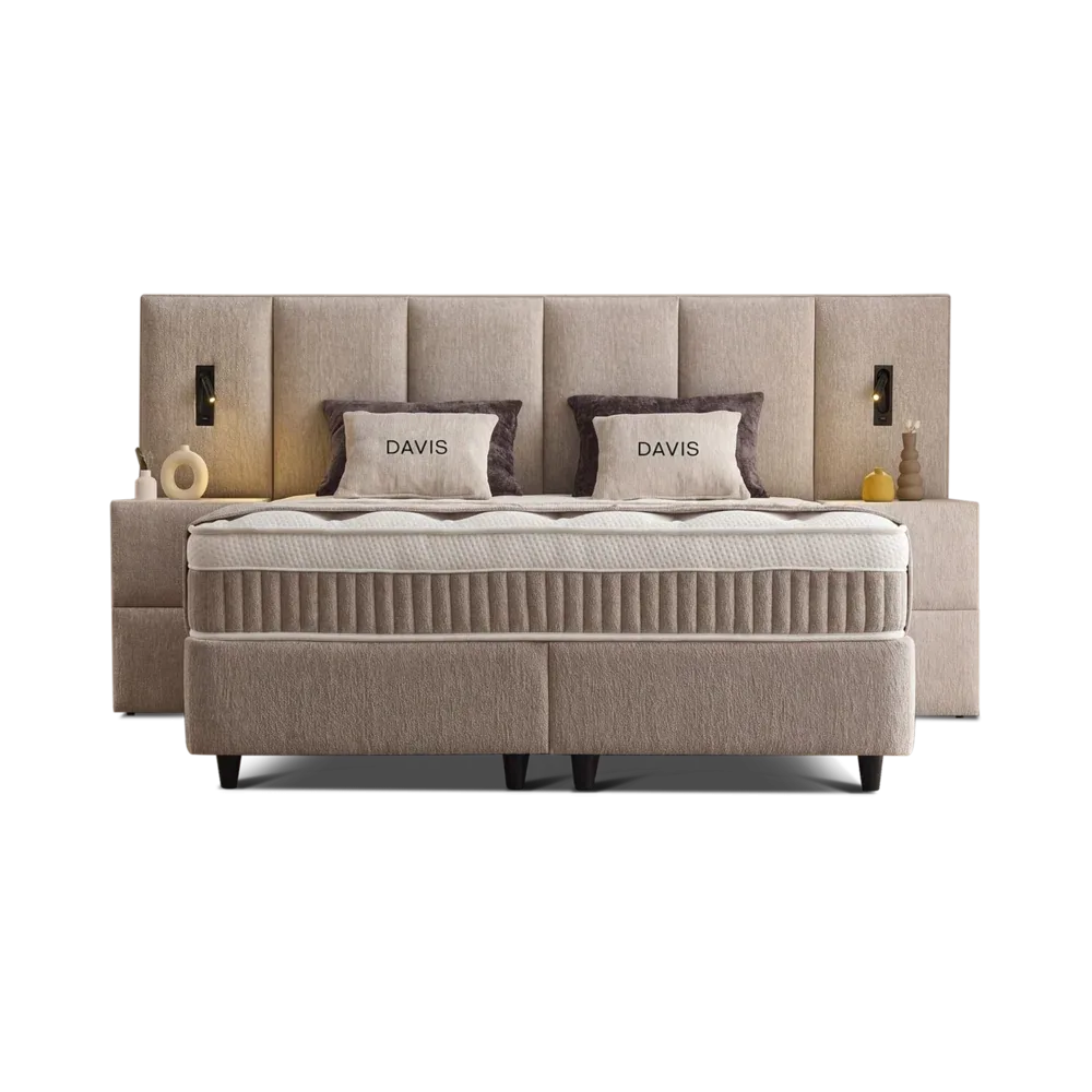 Premium Boxspringbett 160×200 komplett mit Matratze, Topper & Bettkasten, Stoff Beige, Davis