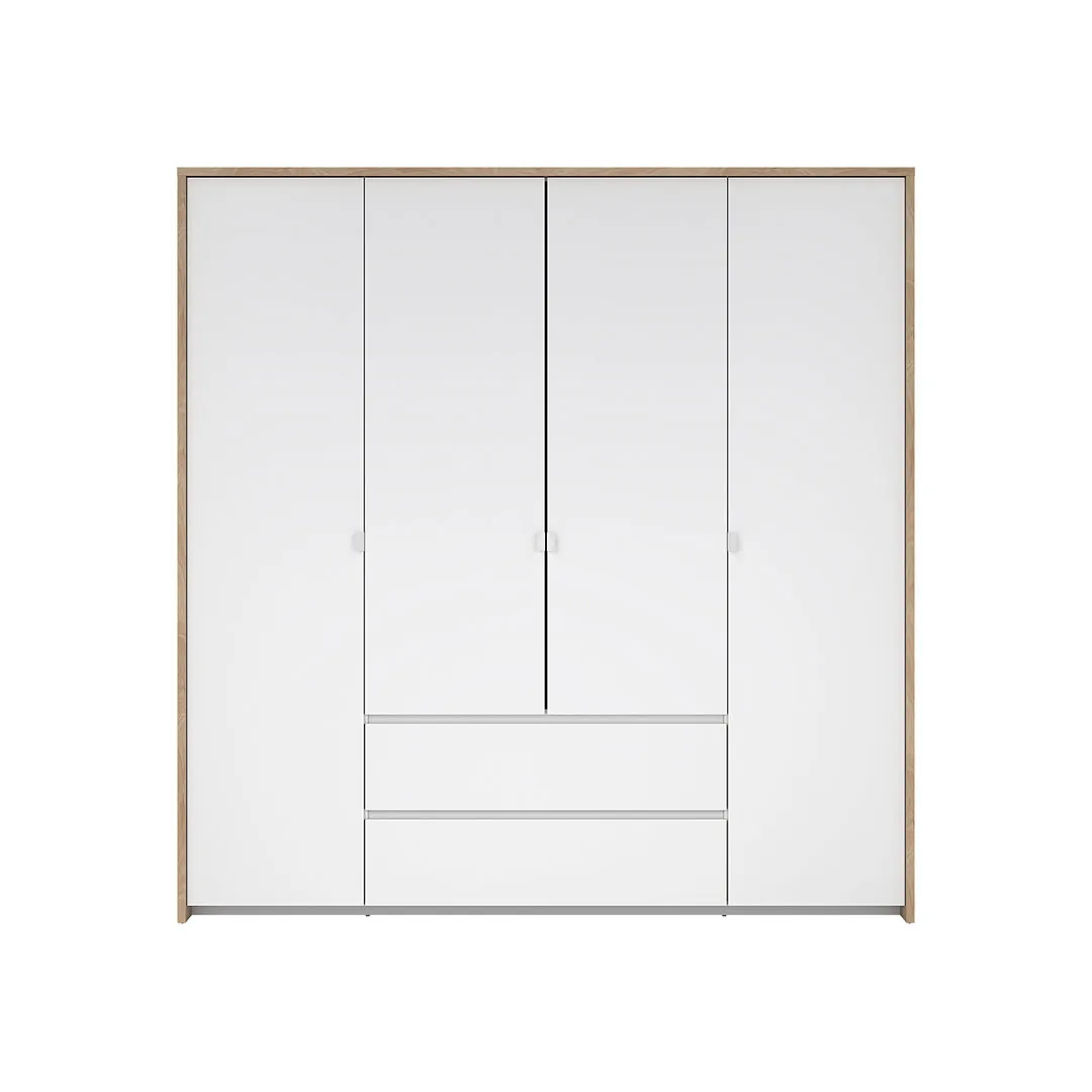 Next Kleiderschrank 4 Türen 2 Schubladen 197x200cm weiß Hochglanz.