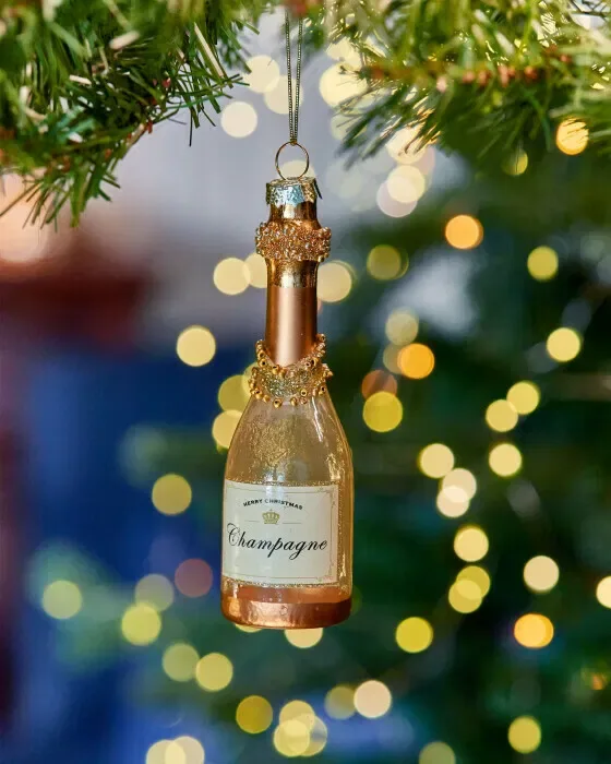 Laila champagneflaske juletræspynt creme
