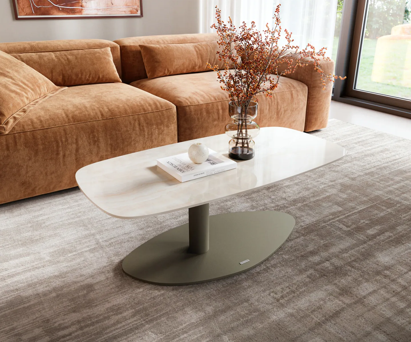 Couchtisch Edge Boot 100x50 cm Keramik Onyx Champagne Vibany Metall Effektfinish Titan