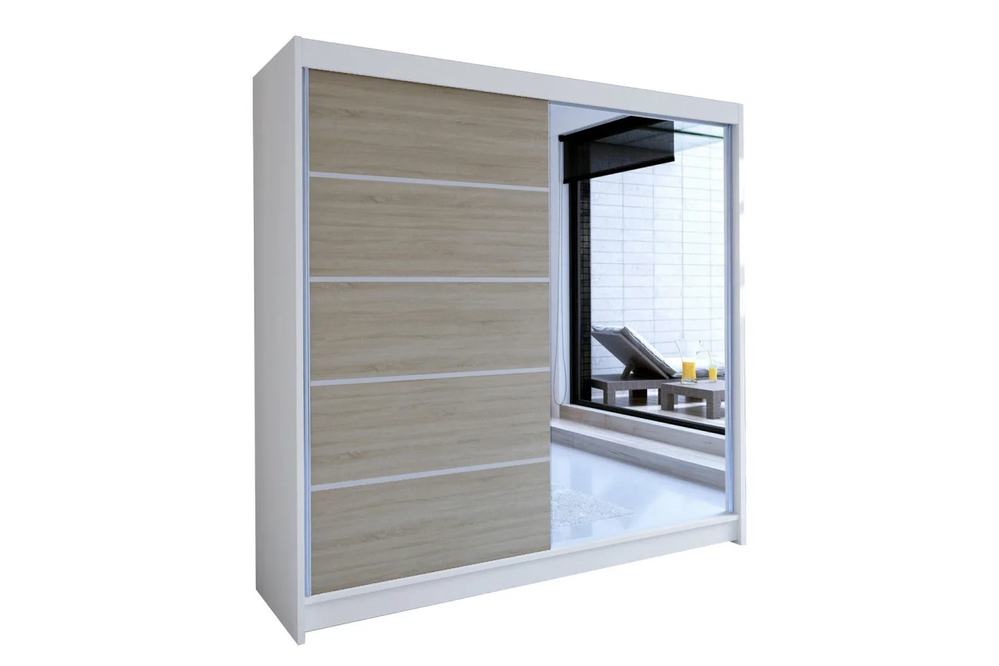 Canderbury Garderob med Spegel 180x215 cm - Brun/Vit
