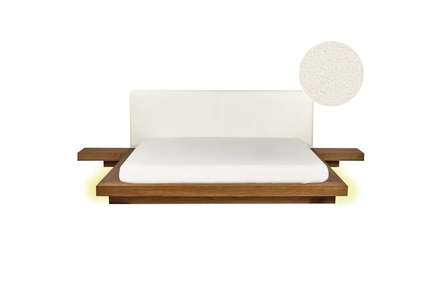 Dubbelsäng Zen med LED-belysning Ljus Trä-Vit, 180x200 cm, Bouclé - Ljus Trä-Vit, 180x200 cm, Bouclé