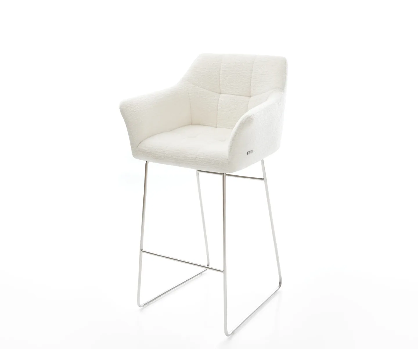 Barstuhl Yulo-Flex Bouclé Soft Beige Kufengestell Edelstahl Silberfarben