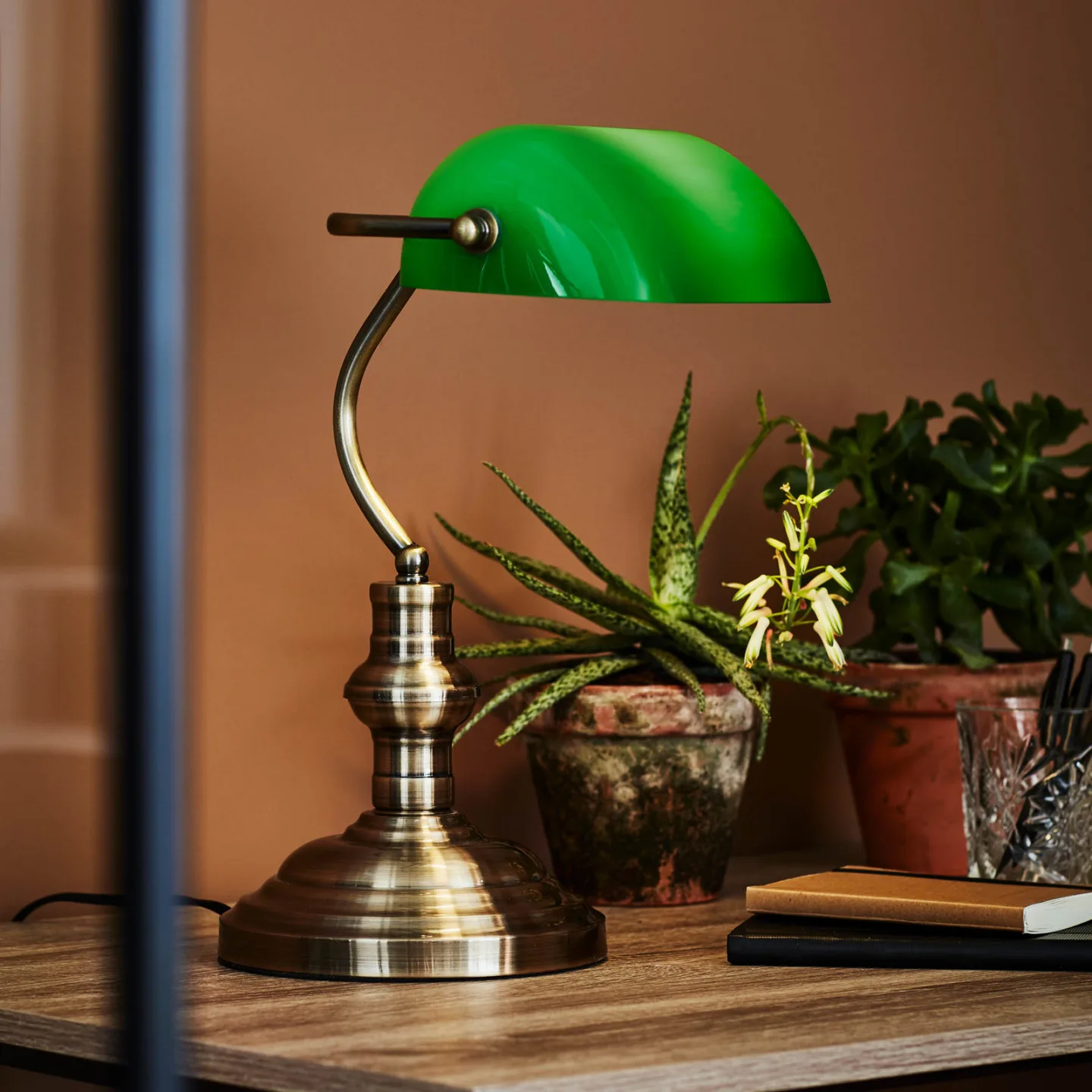 Bankers Tischleuchte 25 cm Oxide/Green - Markslöjd - Wohnzimmer - Antik - Glas - Einflammig