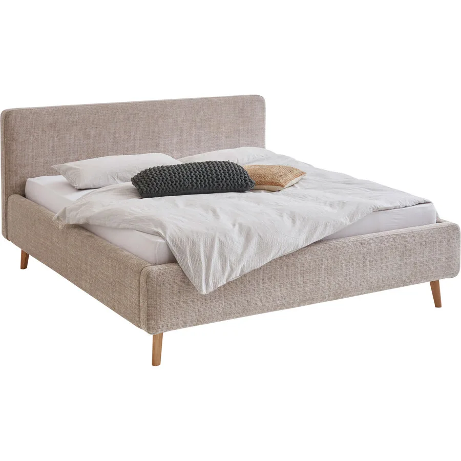 Bett Senja Beige Polyester/Baumwolle Massivholz 160 x 200 cm