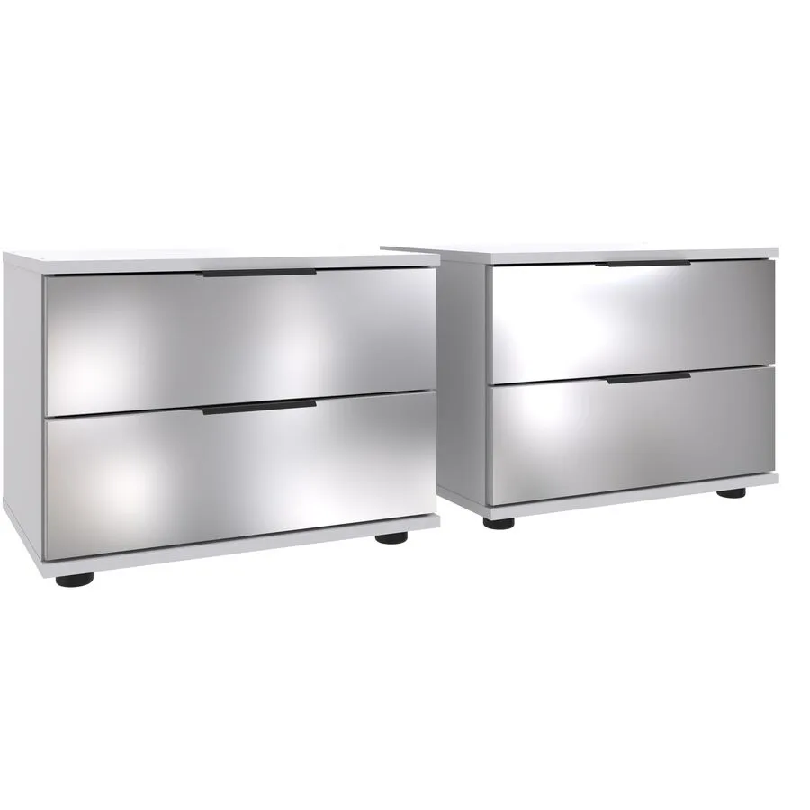 Nachttisch 2er-Set Metac Weiss, Spiegel Spanplatte, Spiegelglas B 104 H 40 cm