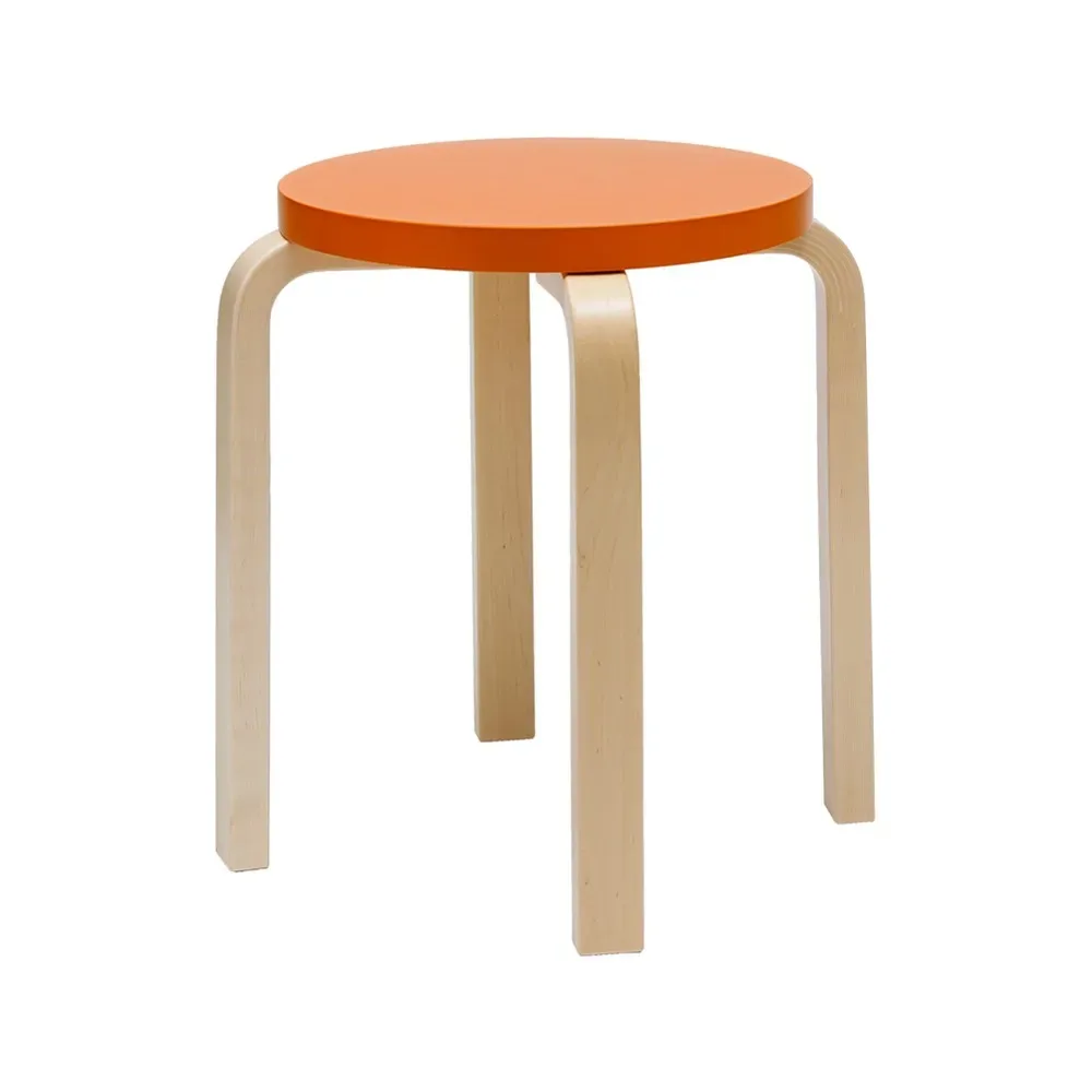 Artek Stool E60 pall 4 st ben Naturlackerad björk-Orange