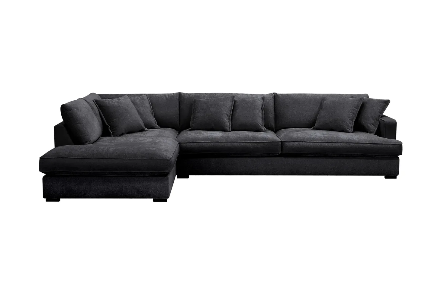 Rossita Lyx 4-sits Vänstervänd L-formad Extra Djup Schäslongsoffa i Chenille - Svart Chenille