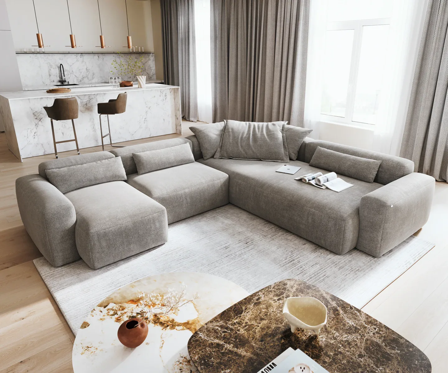 Wohnlandschaft Freestyle Pure 360x290 cm Strukturstoff Soft Grau