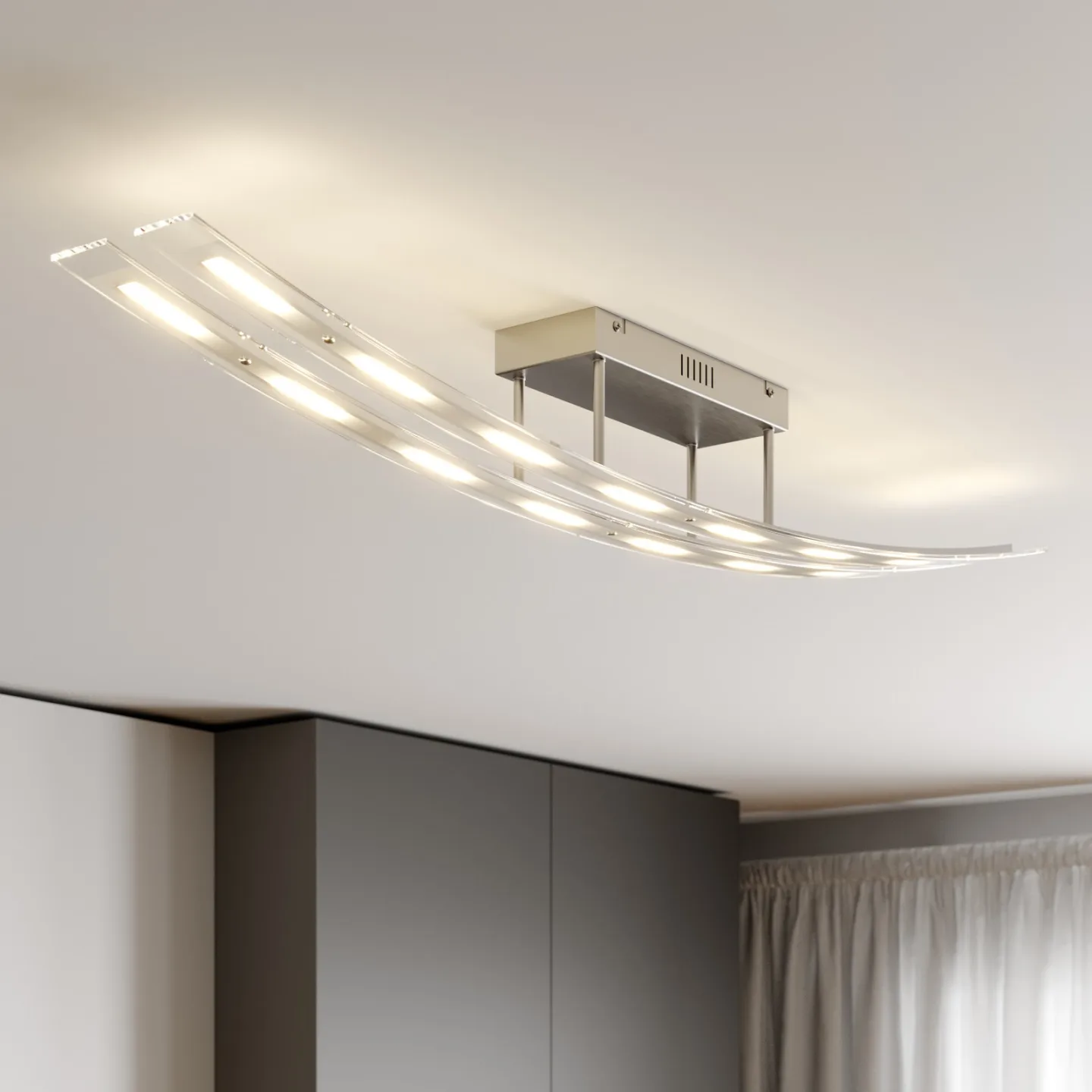 Jarda Double Deckenleuchte Nickel - Lindby - Wohnzimmer - Modern - Glas - Eckig