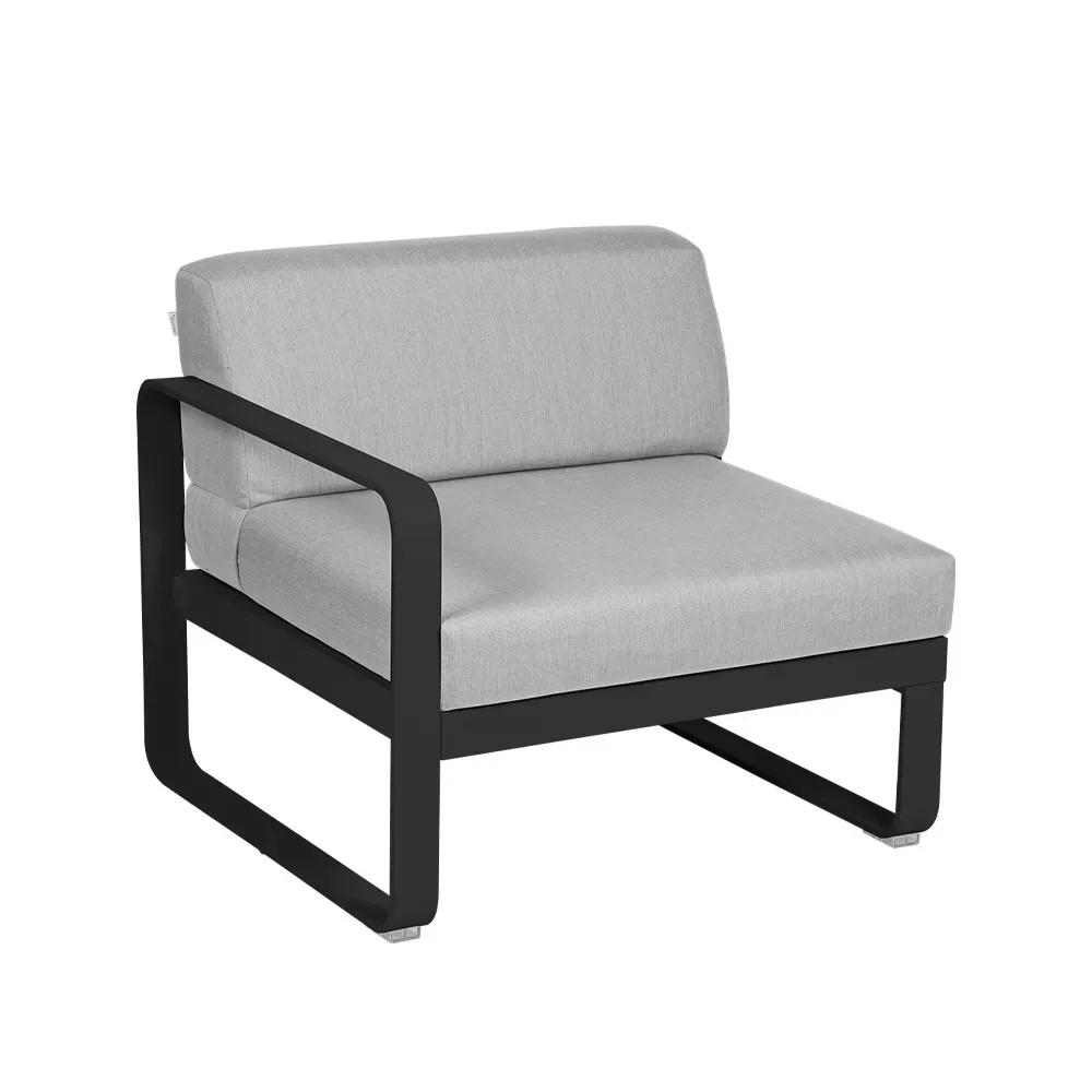 Fermob Bellevie Left modulsoffa Liquorice (svart), flannel grey dyna, 1-sits