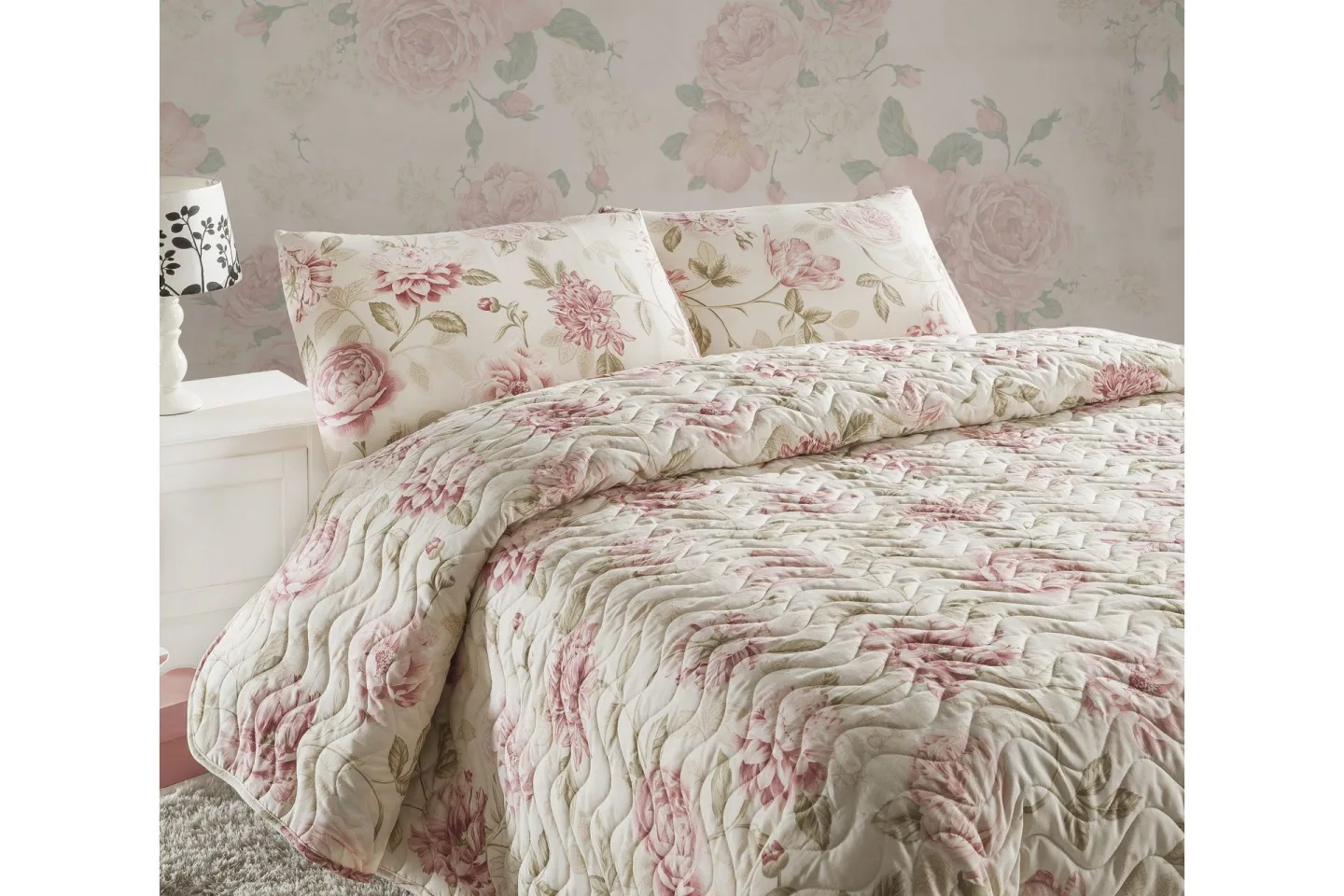Eponj Home Överkast Dubbelt 200x220+2 Kuddfodral Quiltat - Rosa/Sand/Beige