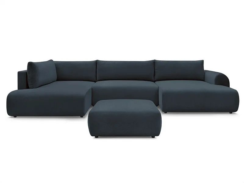 Panorama-Ecksofa mit Hocker BOBOCHIC LUCIEN Stoff dunkelblau