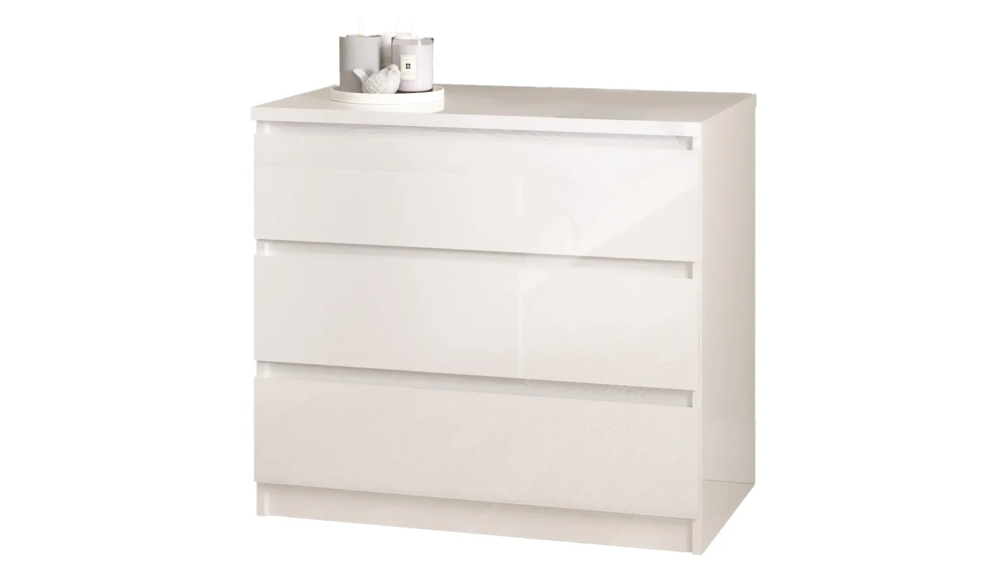 Kommode mit 3 Schubladen weiß hochglanz 77 cm - NAIA