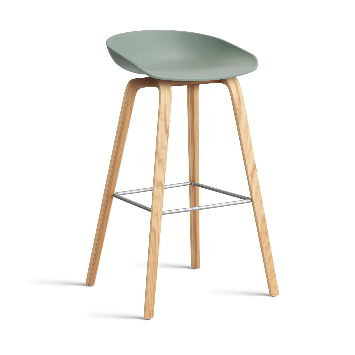 HAY About a Stool 32 High Barhocker lackiertes Eichen­gestell 2.0 Fall green-Edelstahlstütze