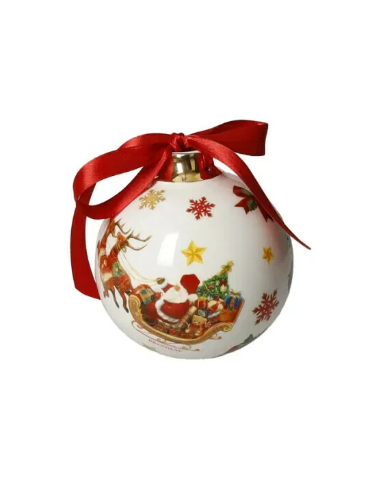 Santa's Sleigh julekugle hvid 10cm