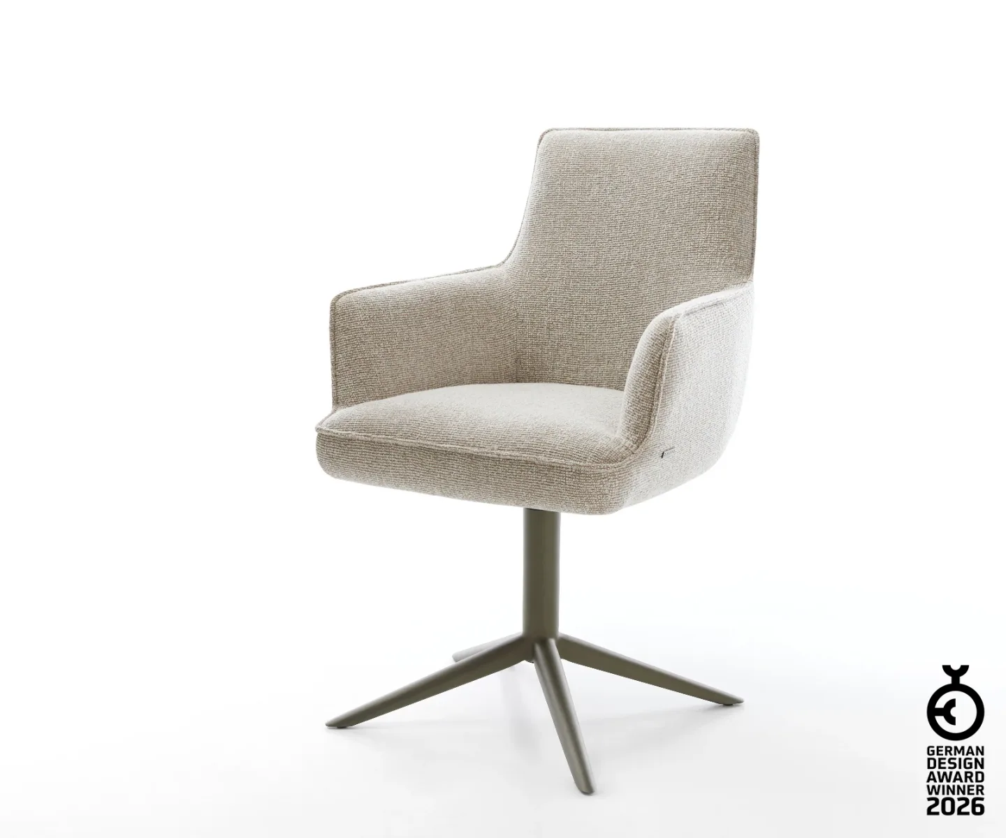 Drehstuhl Heira-Flex mit Armlehnen Webstoff Soft Beige Fußkreuz Effektfinish Titan 360° drehbar Wippfunktion Taschenfederkern
