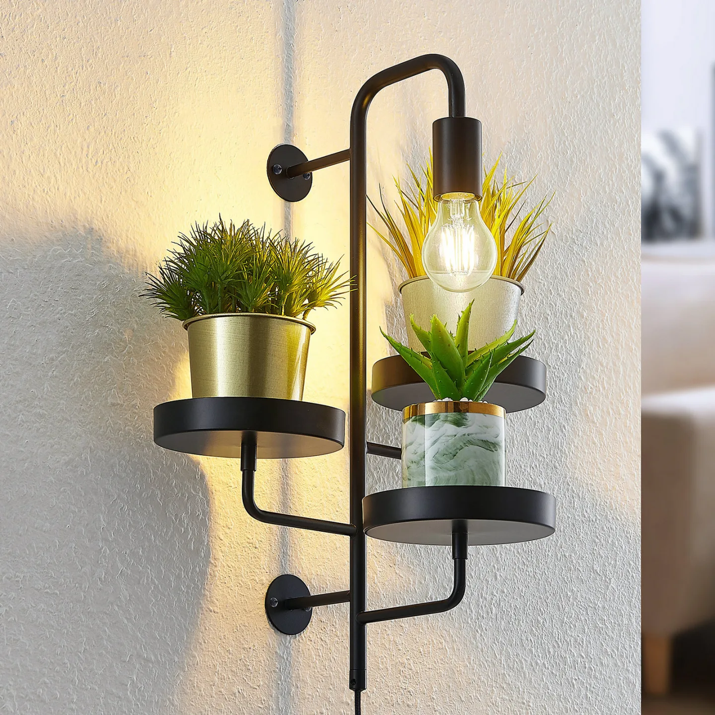 Hanjo Wandleuchte Black - Lindby - Wohnzimmer - Modern - Metall - Einflammig