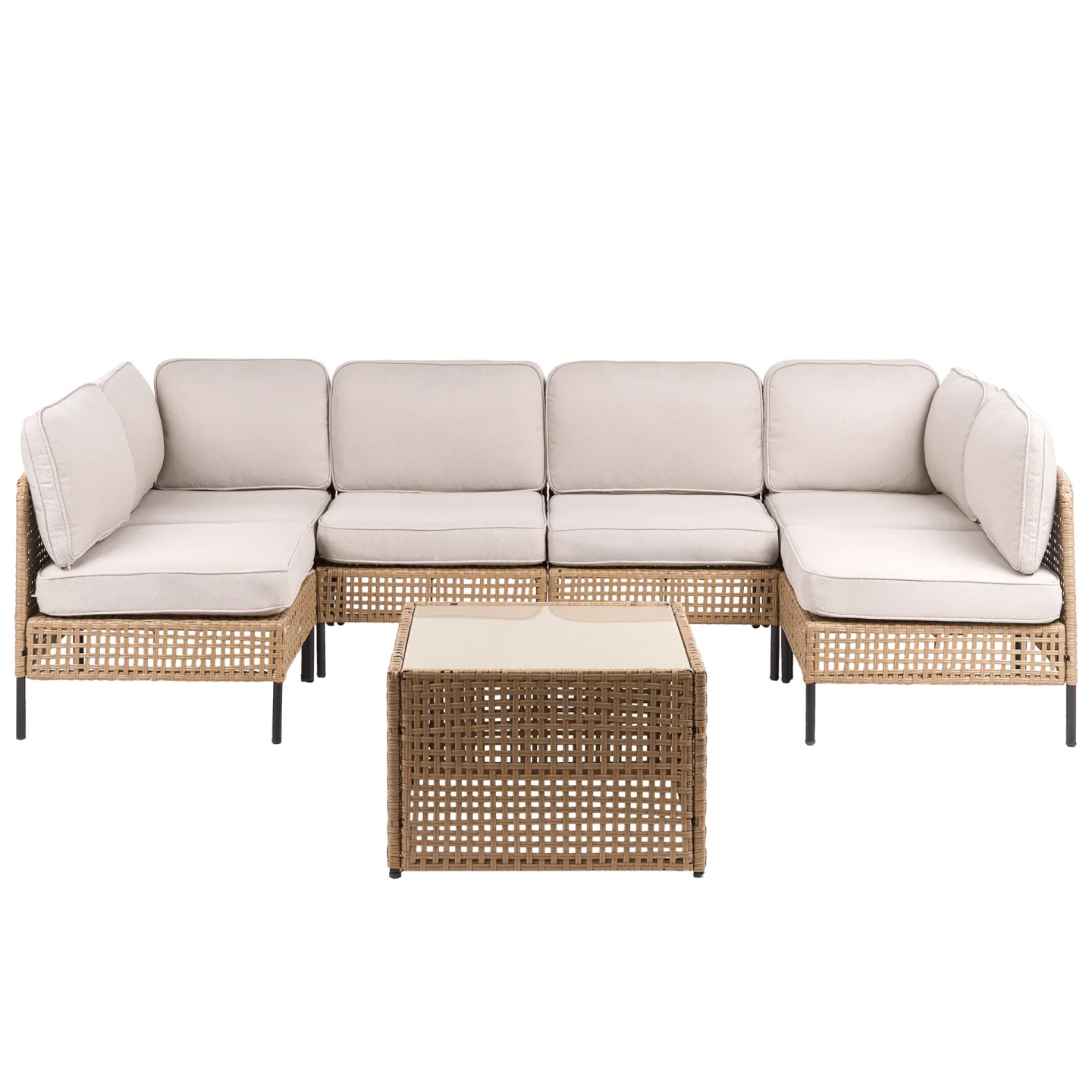 U-Formad Soffa utomhus 6-Sits Omegana Modulär Konstrotting - Beige/Svart