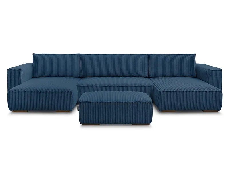 Panorama-Ecksofa mit Hocker BOBOCHIC CHELSEA Cord-Stoff dunkelblau