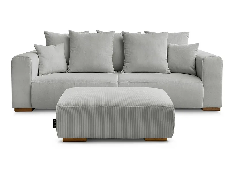 3er Sofa mit Hocker BOBOCHIC SIDONIE Cord-Stoff hellgrau