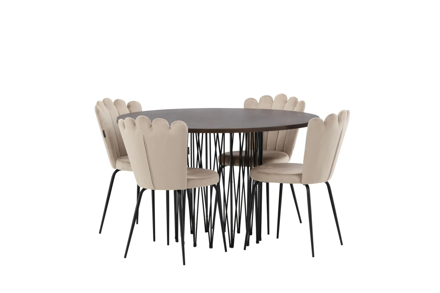 Matgrupp Alismo 120 cm Rund med 4 Limhamn stolar - Beige