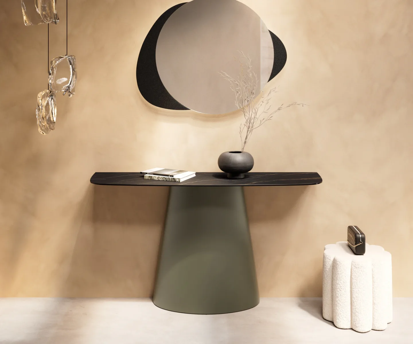 Konsolentisch Edge Boot 140x40 cm Keramik Laminam® Noir Desir Braun Conos Metall Effektfinish Titan