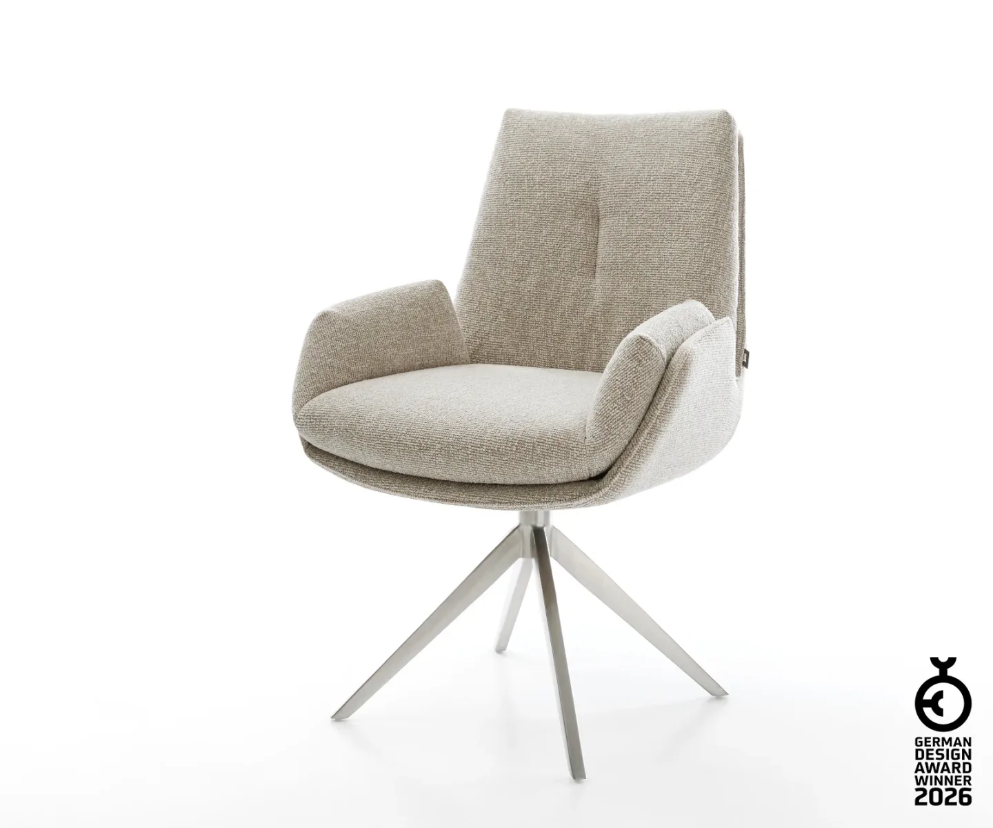 Drehstuhl Clea-Flex Webstoff Soft Beige Kreuzgestell breit Edelstahl 360° drehbar Wippfunktion