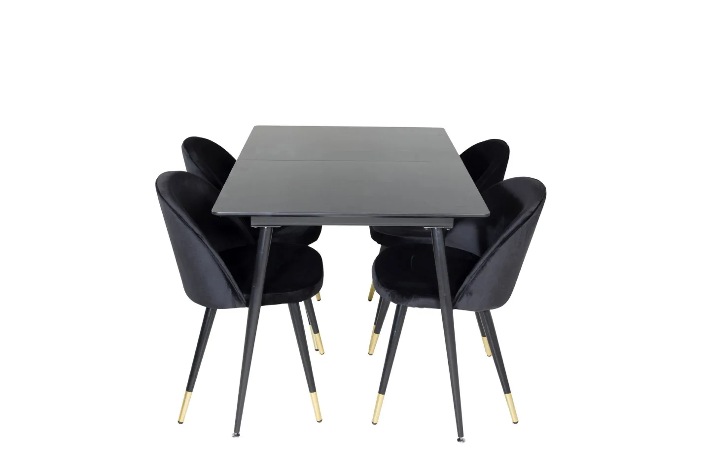 Silar Matgrupp Förlängningsbar 120 cm Rektangulär med 4 Velvet stolar - Svart/Guld