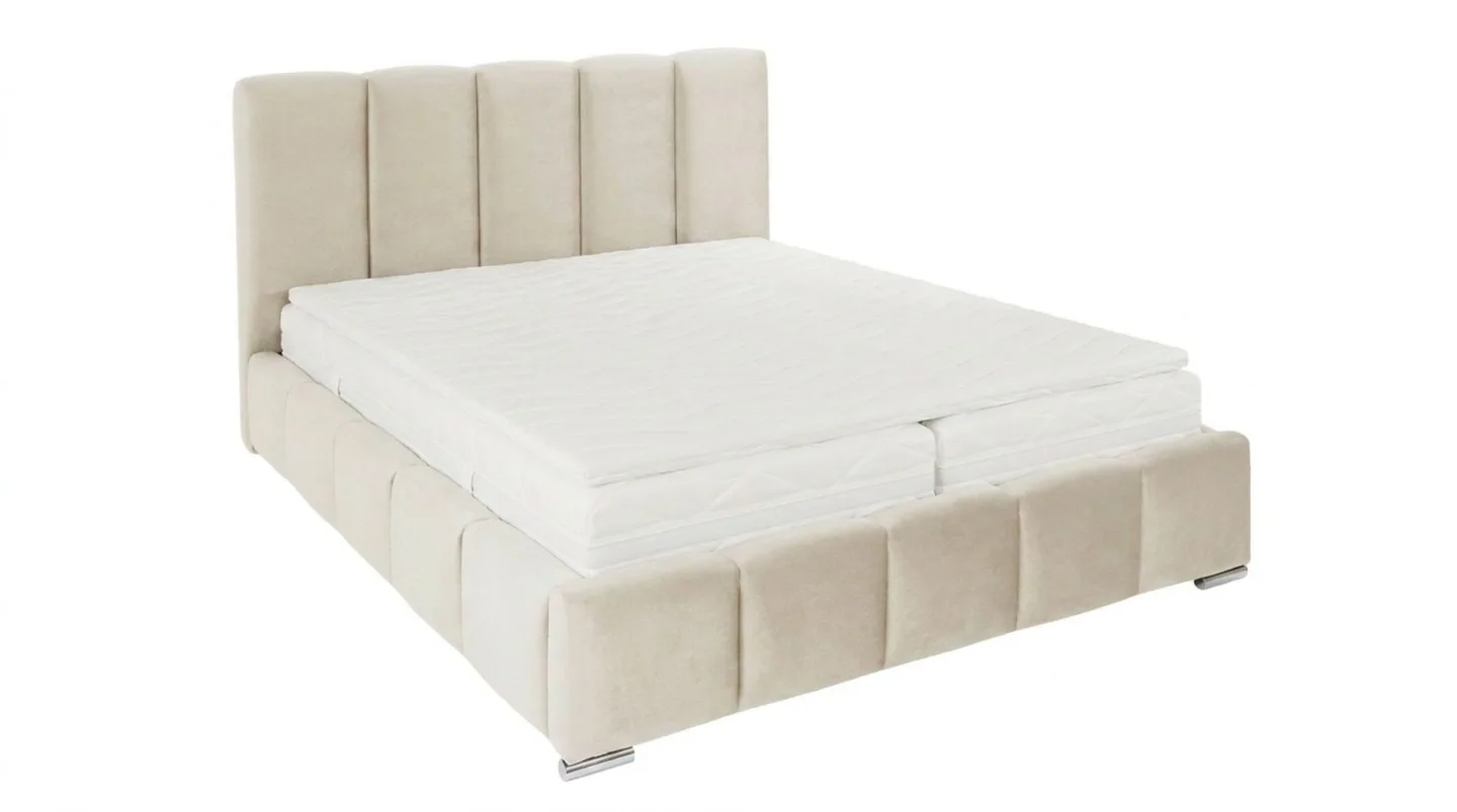 Cleaton Bubblig Sängram 180x200 cm med Förvaring HVILA Pocketresårmadrass och Bäddmadrass i Latex med Tvättbar klädsel - Beige/Vit