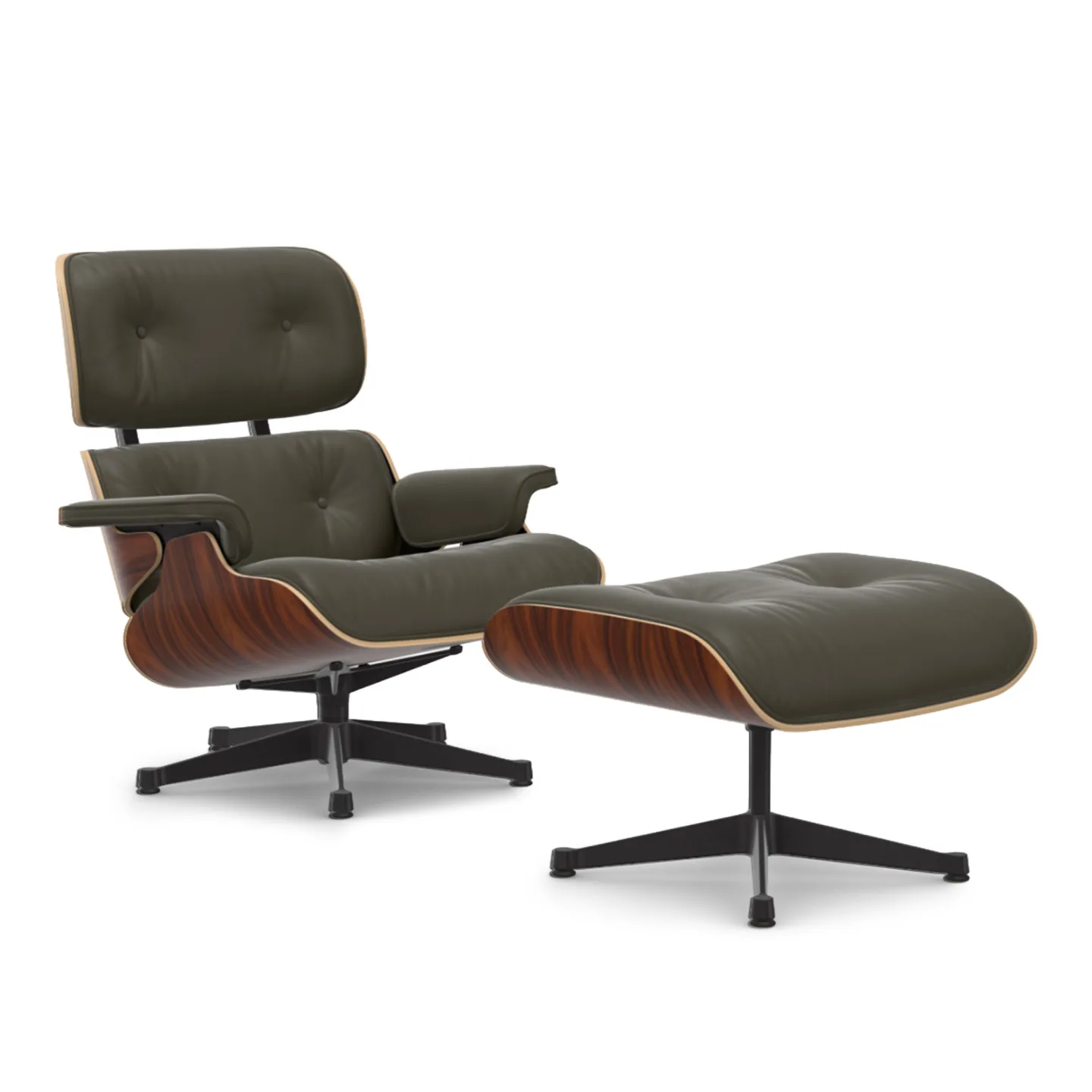 Vitra - Eames Lounge Set Santos Palisander Leather Premium Khaki 58 Deep Black - Fåtöljer - Charles & Ray Eames - Grön