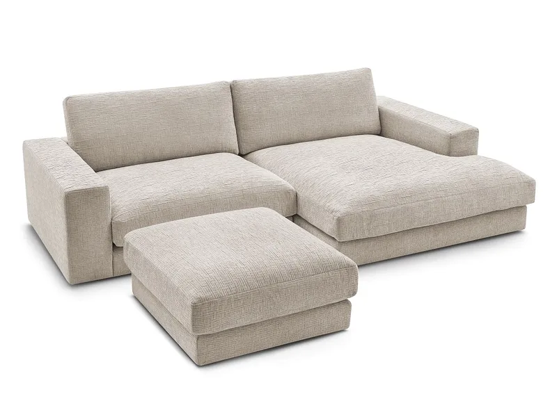 Ecksofa mit Hocker BOBOCHIC LEONARD Stoff mit Textur beige