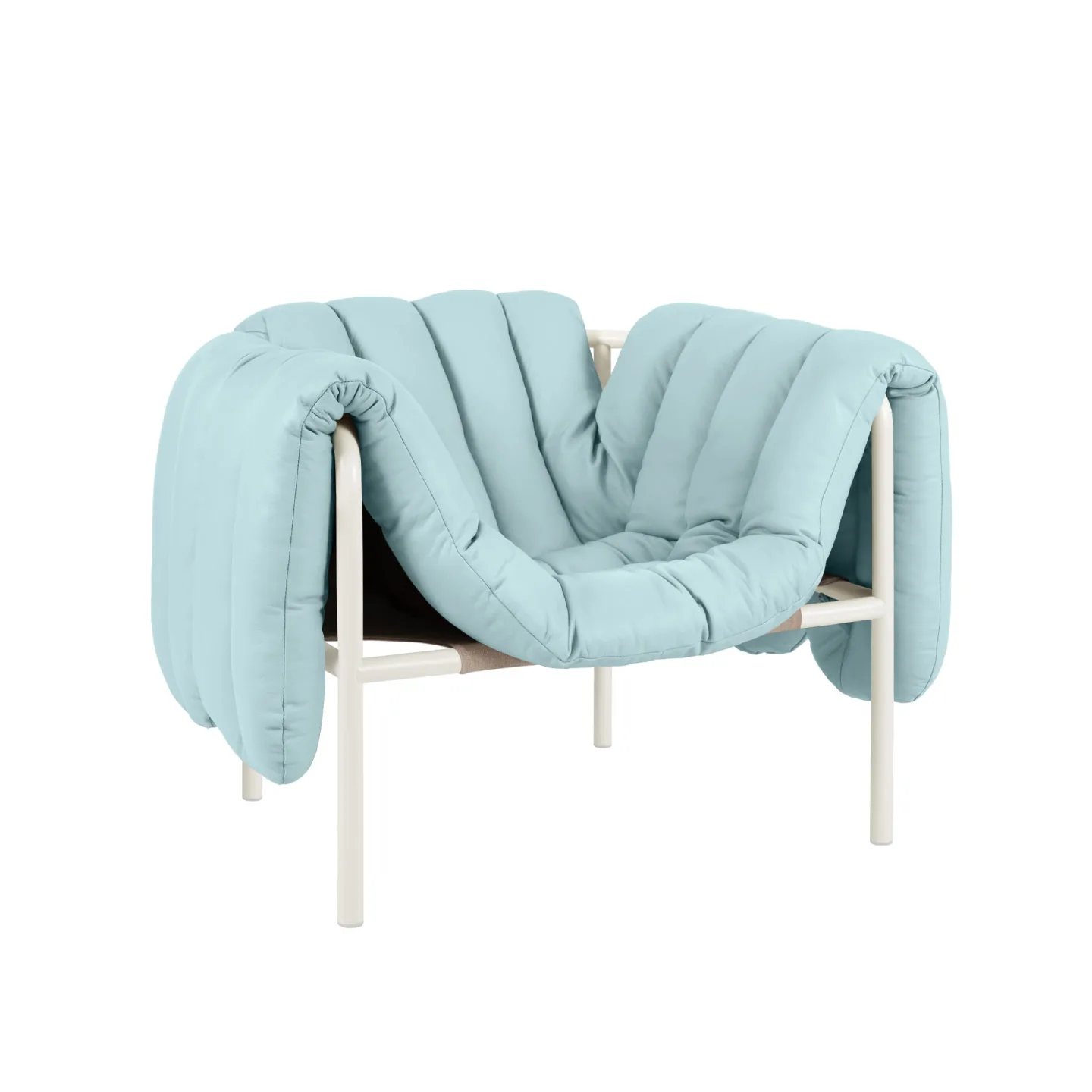 HEM - Puffy Lounge Chair - Light Blue Leather/Cream - Fåtöljer - Faye Toogood - Beige,Blå - Läder/Naturmaterial/Metall/Trä/Skum