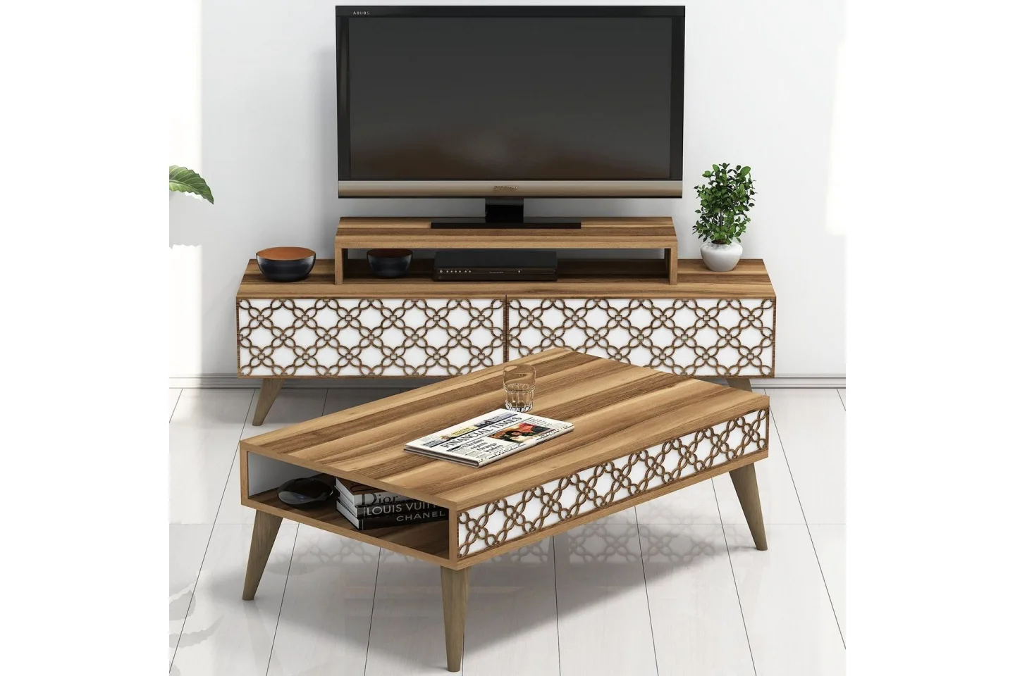 Hovdane TV-Möbelset 140 cm - Brun/Vit