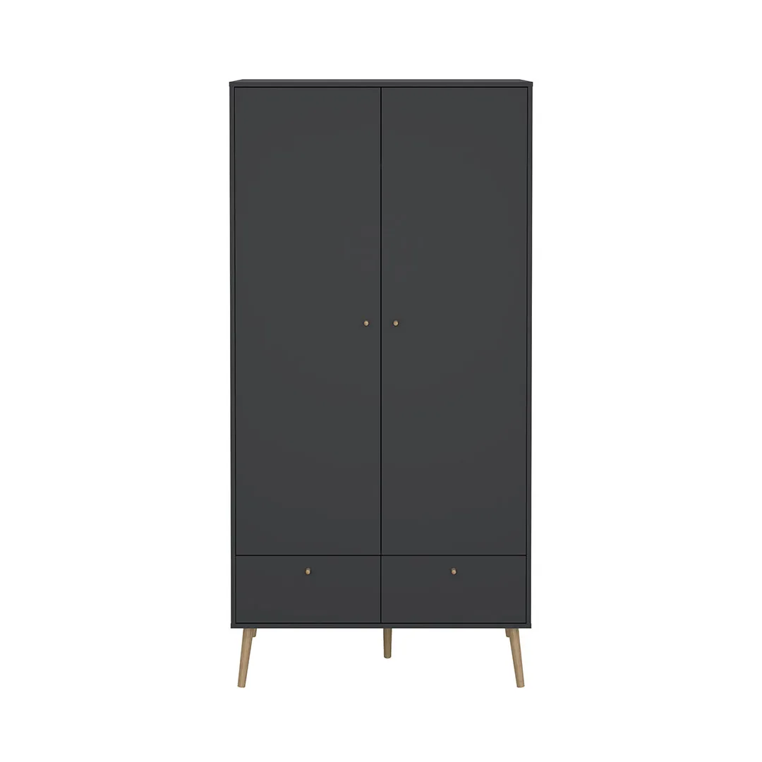 Bodo Kleiderschrank 200x99x58cm, 2 Türen, 2 Schubladen matte grau.