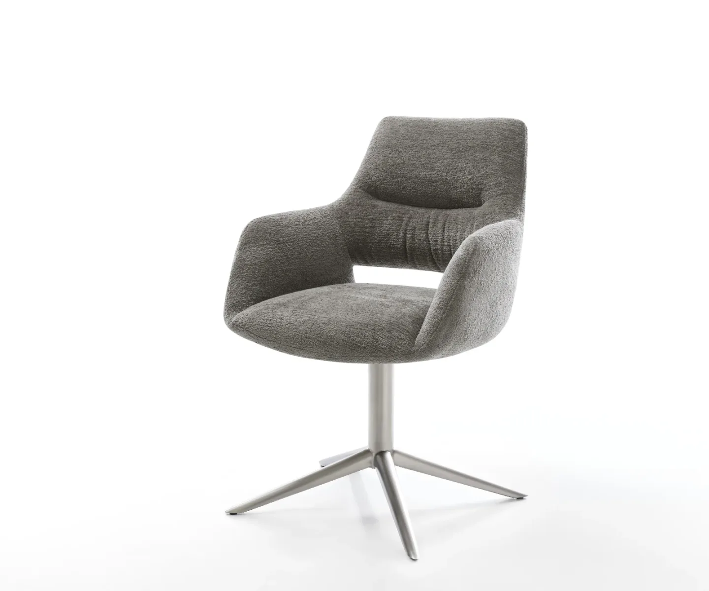 Drehstuhl Yago-Flex mit Armlehnen Bouclé Soft Schlamm Fußkreuz Edelstahl 360° drehbar Wippfunktion Taschenfederkern