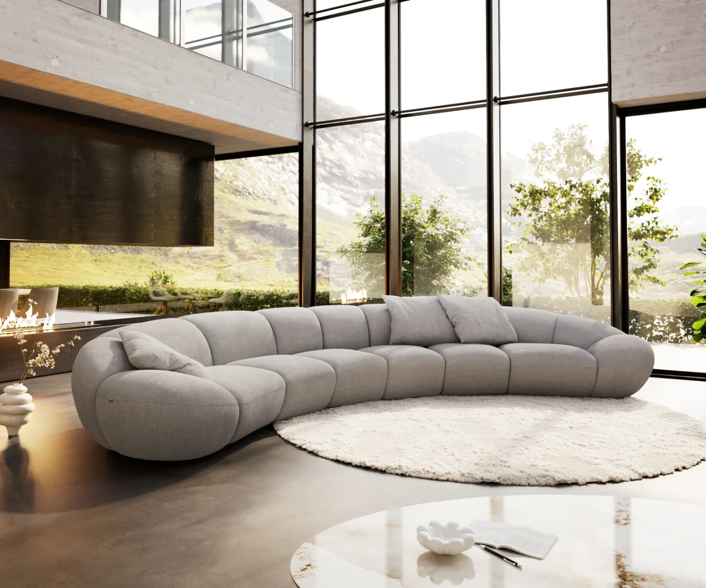 Big-Sofa Lunna 470x210 cm Strukturstoff Soft Grau 3 Kissen
