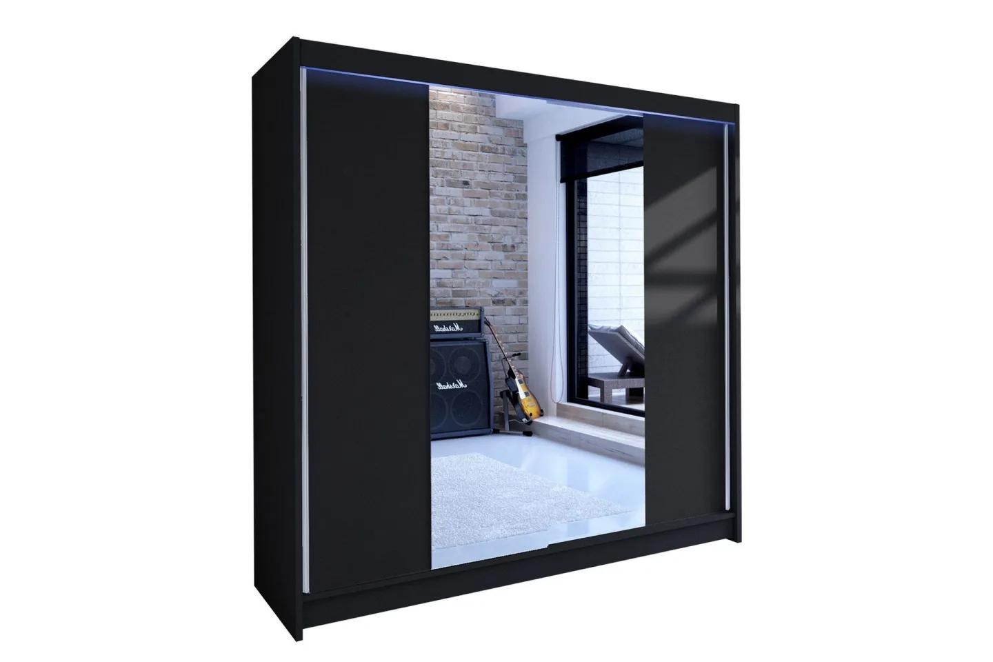 Canderbury Garderob med Spegel 180x215 cm - Svart