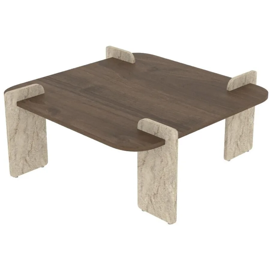 Salontisch Georis Nussbaum, Travertin 100% Melaminbeschichtete Kiefer B 90 T 90 cm