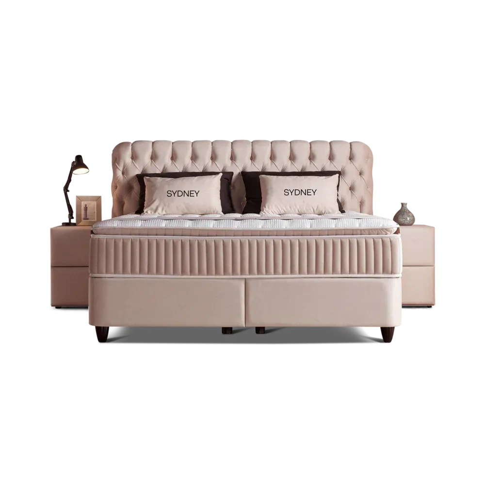 Premium Boxspringbett 140×200 komplett mit Matratze, Topper & Bettkasten, Samt Beige, Sydney